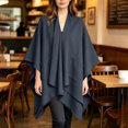 thumbnail image 4 of Cape Shawl for Women Elegant Solid Open Front Wrap Simple Double Sided Poncho Cover Up Dressy Party Travel Office Leisure Layering Cloak with Split Hem, 4 of 6