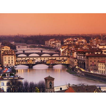 Italy, Florence, Tuscany, Western Europe, 'Ponte Vecchio' and Other Bridges on the Arno River and S Print Wall Art By Ken