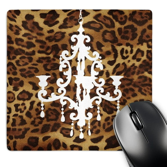 3dRose, Fashionable brown leopard print with white chandelier, MousePad