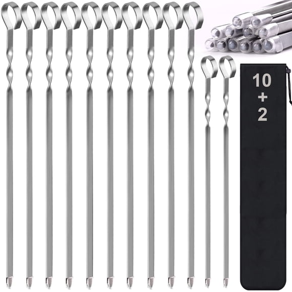 Brochetas Kabob LANNEY de acero inoxidable de 17 pulgadas, paquete de 12, +2 unidades