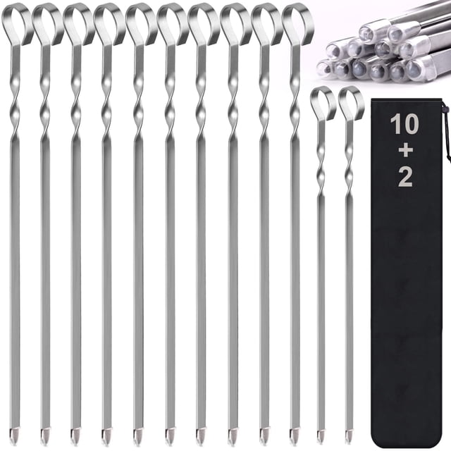 Brochetas Kabob LANNEY de acero inoxidable de 17 pulgadas, paquete de 12, +2 unidades