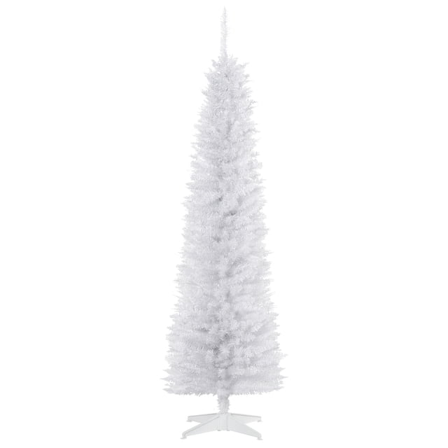 6ft White Artificial Christmas Tree | Slim Pencil Style Holiday Decor | Indoor Living Room & Entryway Tree with Stable Plastic Base