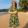 thumbnail image 4 of KLL Orange Frais pour Femmes Robe d'Été à Manches Courtes, Robes Plissées Amples Longueur Genou avec Poches, 4 of 6