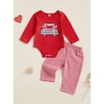 thumbnail image 3 of Baby Toddler Girls Valentine’s Day Outfits 3 6 12 18 Months Long Sleeve Truck Embroidery Romper + Plaid Pants Set Infant Clothes, 3 of 9