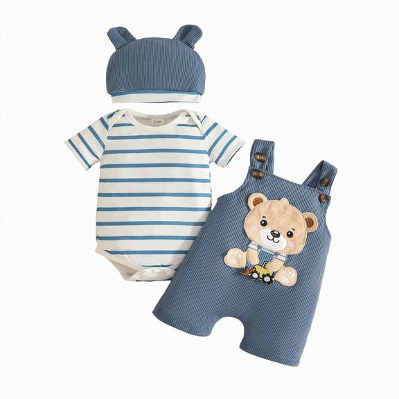 CAUYDY Boys Outfit for Baby Toddler Boy Short Sleeve Clothes Set Newborn Fall Winter Bodysuit Preemie Romper 3 6 9 12 18 24 Months Sizes 0-3 Months,Sky Blue