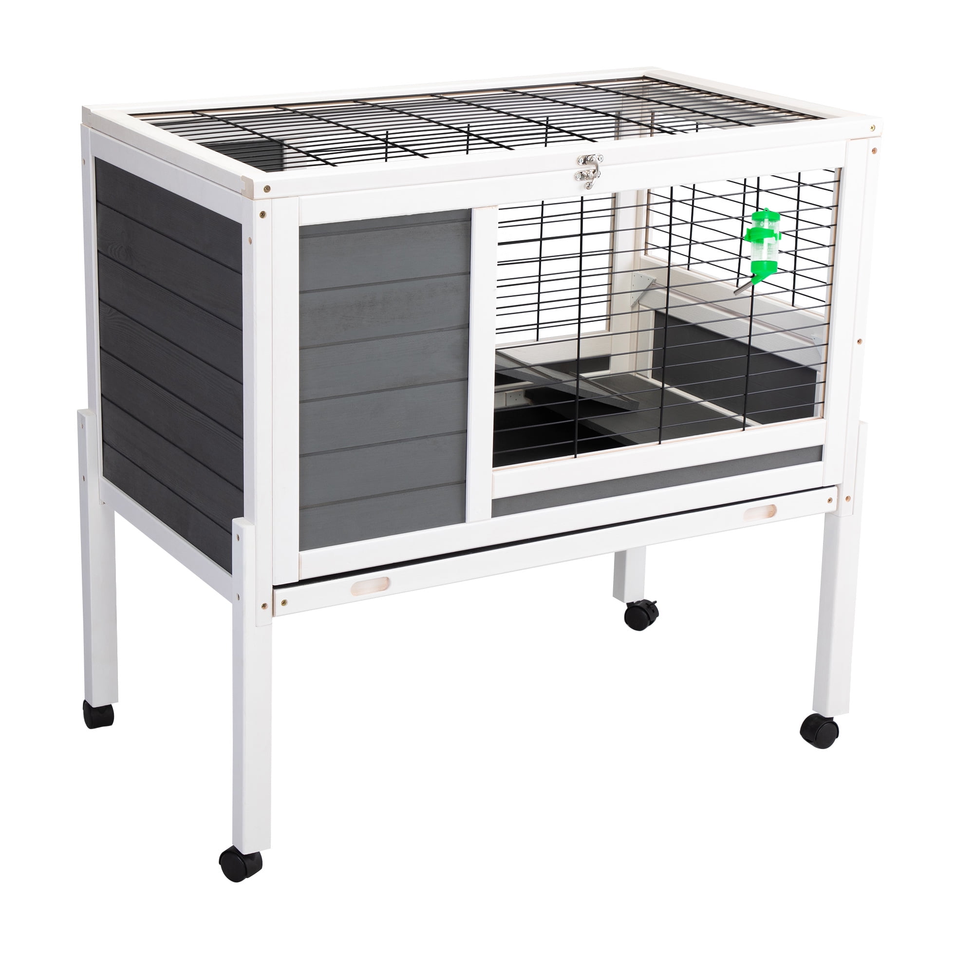 Pefilos 36 Inch Rabbit Hutch for Indoor Bunny Cage Wooden Guinea Pig House with Wire Floor, Wheels, Leak-Proof Tray, Gray Pefilos 36 Inch Rabbit Hutch for Indoor Bunny Cage Wooden Guinea Pig House with Wire Floor, Wheels, Leak-Proof Tray, Gray