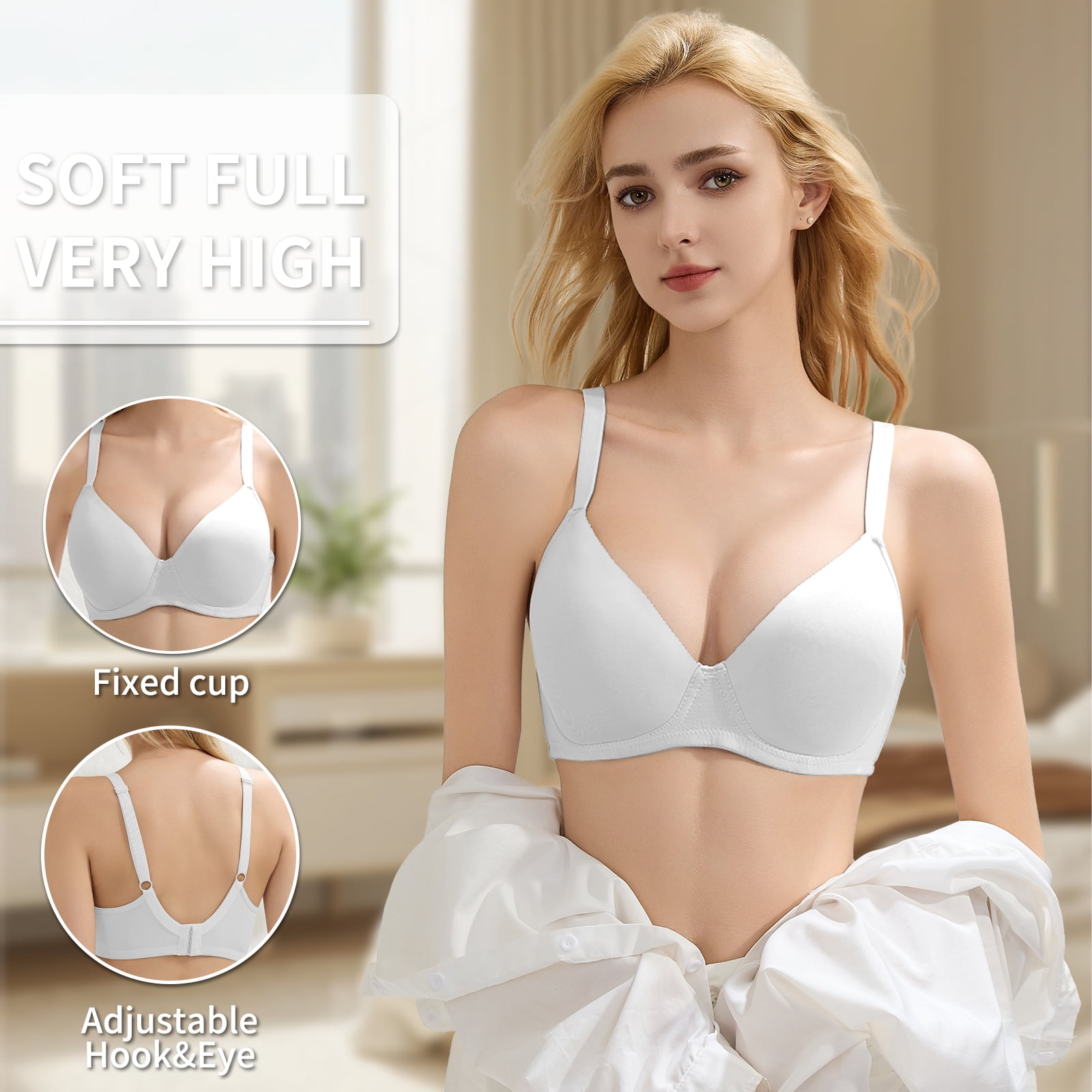 6PC Pack Women Push Up Bra Everyday Underwear Comfortable Lingerie Bralette with Support Anti-Sag-Size80D/36D