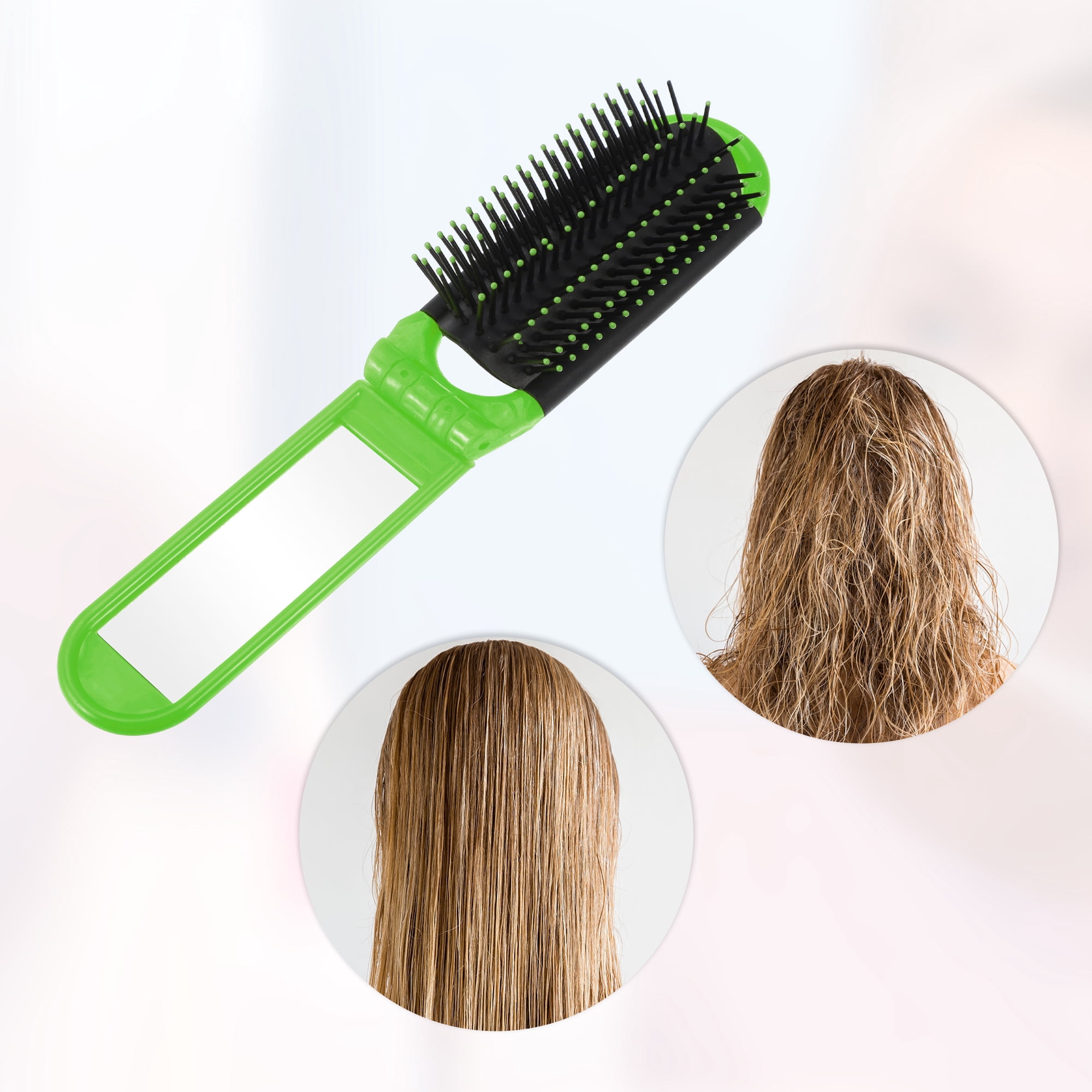 Unique Bargains 1Pc Portable Foldable Mirror Comb Green