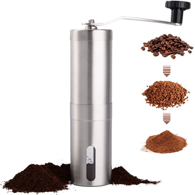 Manual Coffee Bean Grinder Stainless Steel Hand Mill Ceramic Burr for, Drip Coffee, Espresso, French Press, Turkish Brew, for gift
