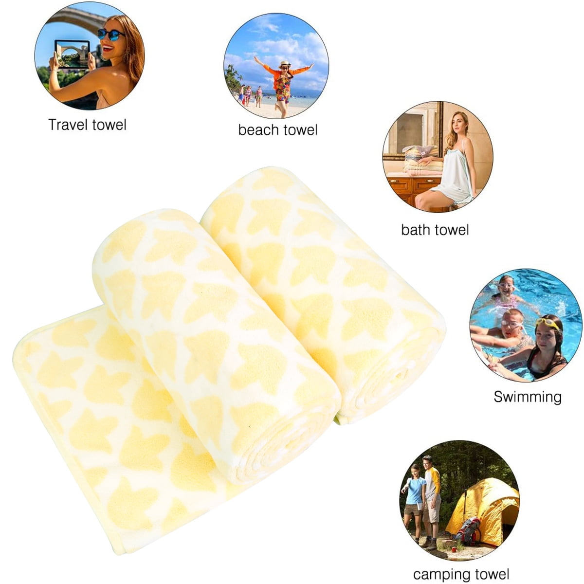 NC 2 Piece Bath Towel Set, Plaid Pattern Microfiber Soft Fast Drying Towels, Yellow