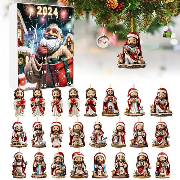 EGNMCR Christmas Tree Hanging Ornaments, 2024 Christmas Nativity Countdown Calendar Christmas Advent Calendar Nativity Hanging Christmas Tree Decorations Gift Giving Advent Calendar