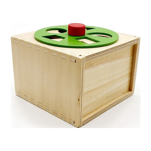 Juguetes de madera Oxford Cubo de clasificación de formas con rueda giratoria - Cubo de actividad de madera educativo Montessori para aprender formas y para el aprendizaje de niños en edad preescolar.