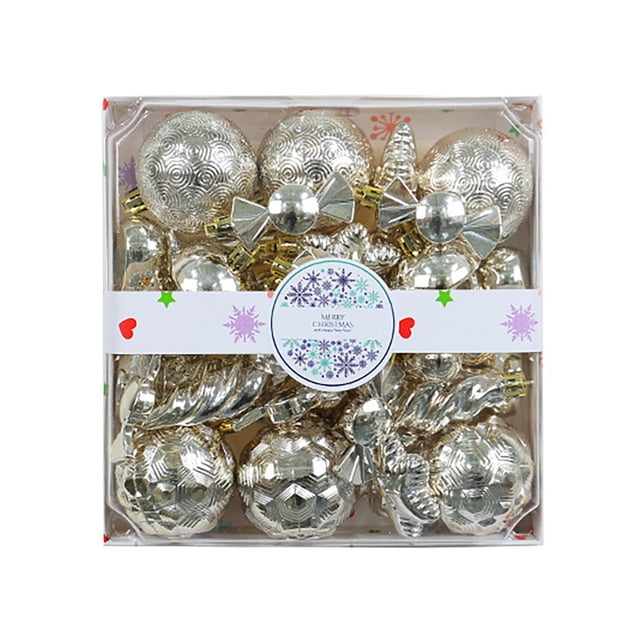 Fiudx Juego de 28 Bolas Navideñas, Adornos de Plástico Irrompibles, Diseños Coloridos Galvanizados, Decoración Colgante para Árbol de Navidad, Decoración para Fiestas y Bodas, Apto para Todas Las Eda