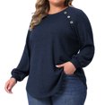 thumbnail image 2 of DARING DIVA Women's Plus Tops Crew Neck Button Decor Pullover Blouses 2X Dark Blue, 2 of 6