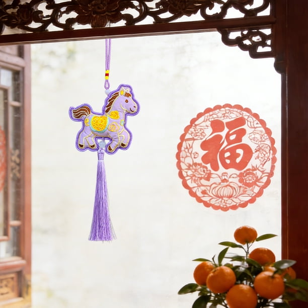 Colgante de tela con caballos bordados chinos para la puerta, pared de los coches, decoraciones y regalos