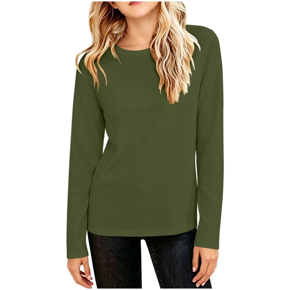 OGLCCG Long Sleeve Shirts for Girls Plain Crew Neck Stretchy Basic Layering Tops Lightweight Fall Winter Outfits Size 1-13 Years