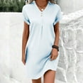 thumbnail image 2 of Ahuyic Womens Summer Casual Dress,Womens Plus Size Dress,Womens V-Neck Solid Color Pullover Casual Button Dress,Light Blue,XXL, 2 of 5