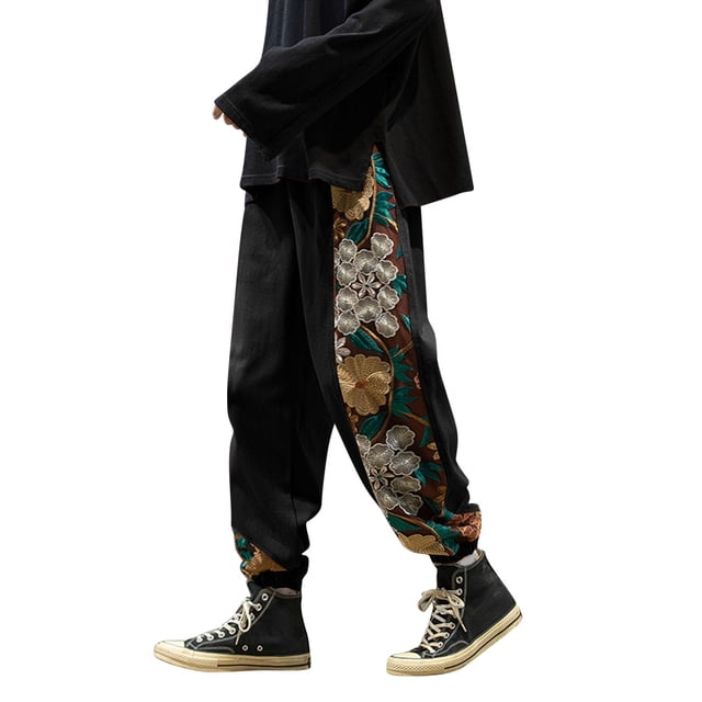 Afdoent Pantalons Décontractés pour Hommes, Ample, Rétro, Grande Taille, Brodés, Assortis, Confortables