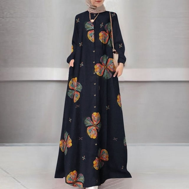 WILLBEST Robe Décontractée Abaya à Manches Longues pour Femmes, Style Ranch, Boutonnée, Tenues Dubai