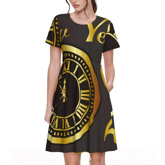 Fotbe 2025 New Year Vestido Largo de Moda para Mujer, Vestido Tipo Camiseta con Manga Corta y Estilo Casual a Rayas y Bloques de Color