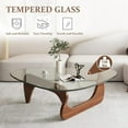 thumbnail image 3 of Coffee Tables for Living Room - Triangle Glass Coffee Table with Wooden Base Mid-Century Modern Abstract End Table for Study Room Office Hotel Balcony (Walnut Transparent, Small 32.2 * 22.4 * 16in), 3 of 5