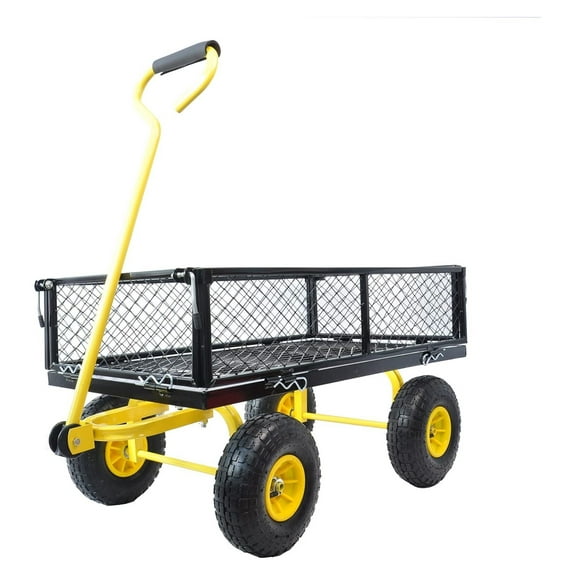 Wagon with Removable Sides Can be Used in Farms, Warehouses etc l Garden Dump cart- A Must-Have for Your Dream Garden Garden (Black Yellow)