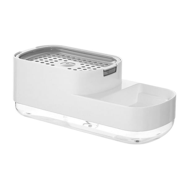 Dispensador de jabón para platos recargable, duradero, organizador de encimera con esponja. Blanco