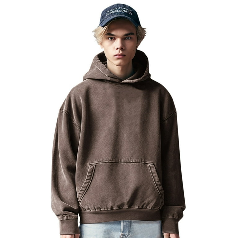 Big and Tall Shirts for Men Graphic Hoodie Hoodies Sweatshirts for Men Mens Hoodie Essentials HoodieMen s Autumn And Winter Fashion Distressed Casual Loose Pocket Solid Color Hooded SueCoffeeM Walmart...