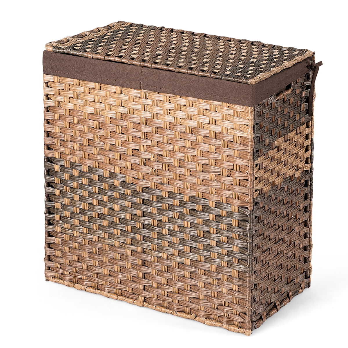 Costway Handwoven Laundry Hamper W/Removable Liner Bag Synthetic Rattan