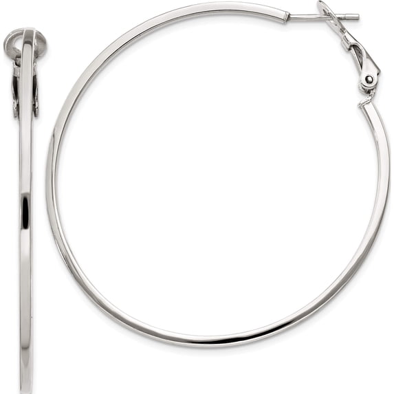 Sterling Silver Rh-Plated 1.5X50mm Omega Back Hoop Earrings (51 X 51) Made In India qe8107