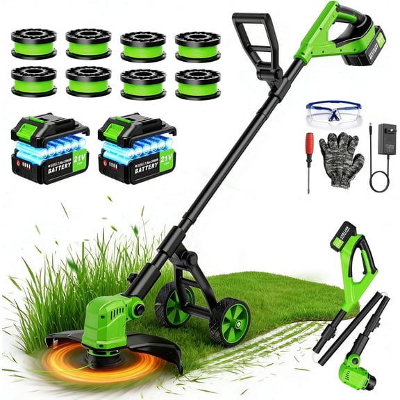 Fovendi 12" Cordless String Trimmer, Grass Trimmer&Edger with 8 Replacement Spools for Garden, Lawn