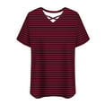 thumbnail image 4 of Lmnyox Plus Size Striped Tops Women's Oversized Cross V Neck Blouse Shirts Casual Short Sleeve Summer Tees, 4 of 6