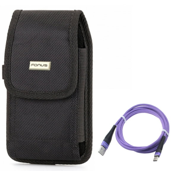 Purple 6ft USB Cable w Swivel Case Belt Clip for Samsung Galaxy A73 5G,A53 5G,A33 5G Phones - Type-C Charger Cord Power Wire, Holster Rugged Cover Pouch