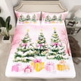 thumbnail image 2 of Feelyou Girly Pink Bow-tie Queen Sheet Sets, Winter Jungle Tree Botanical Flat Sheet, Christmas Gifts Queen Fitted Sheet, Breathable Home Decor, 4pcs, 2 of 7