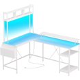 thumbnail image 4 of 67" L-Shaped Convertible Gaming Desk, Computer Desk with Power Outlets & LED Lights, Home Office Desk with Storage Shelves, Corner Excusive Desk with Monitor Shelf and Hook, Two Person Desk, 4 of 9