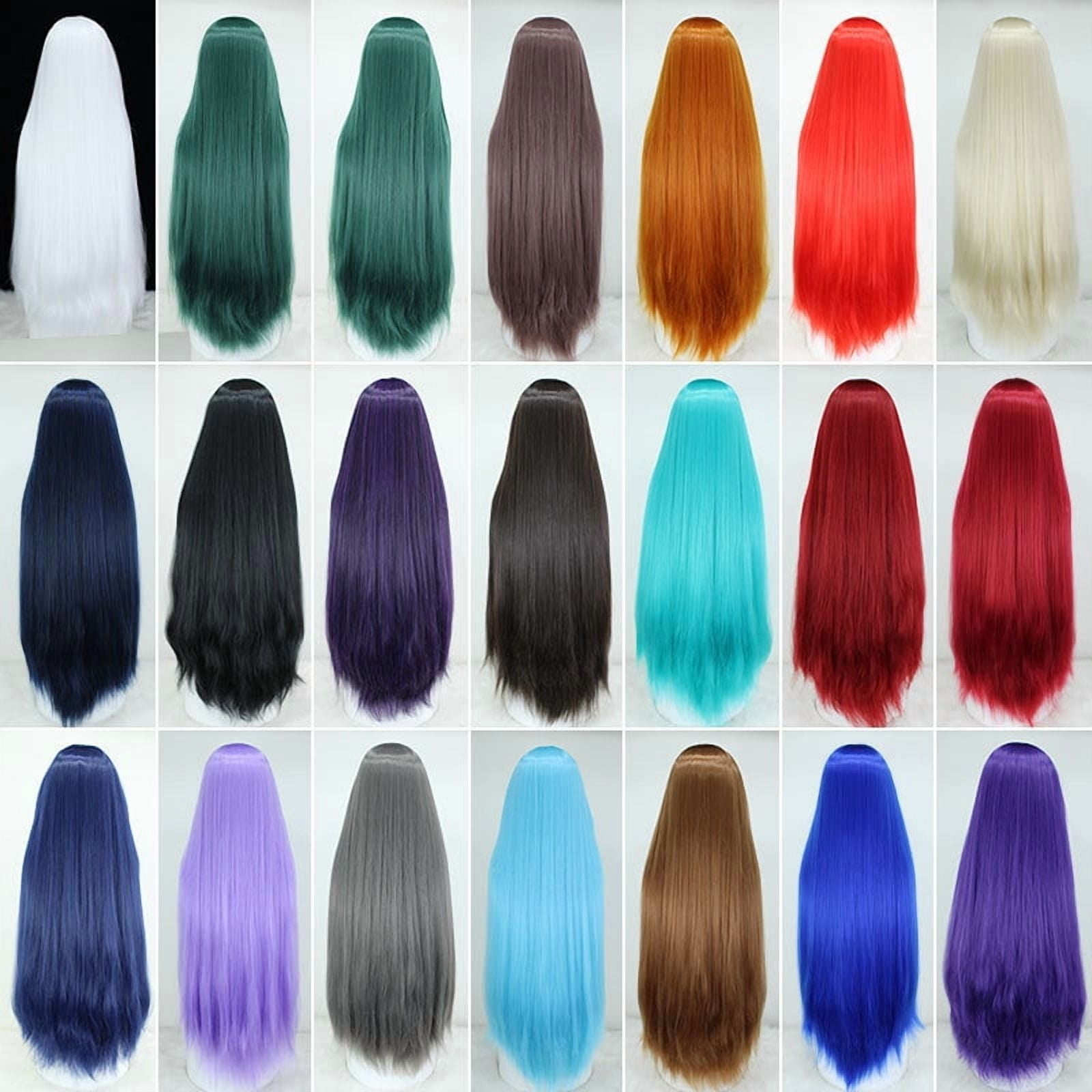 XmhyTop Women's 39" Long Straight Wig, Anime Fashion Style for Cosplay, Black Blue