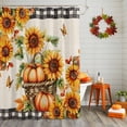thumbnail image 2 of Shower Curtain 36"W x 78"L Pumpkin Thanksgiving Rustic Sunflowers Pumpkins Fabric Shower Curtains Set with Hooks Water Repellent Bathroom Curtains Machine Washable Bathroom Accessories, 2 of 6