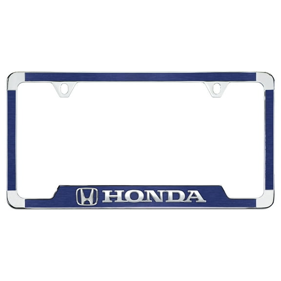 Honda wordmark Blue textured Vinyl Inlay Zinc Metal License Frame Holder 2 Hole