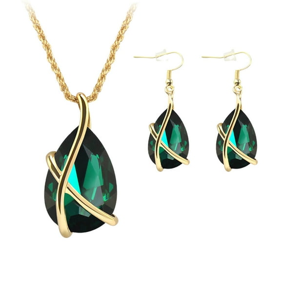 Necklace Ear Jewelry Drop Wedding Set Pendantzircon Rhinestone Earrings Womens Emerald Green Gift