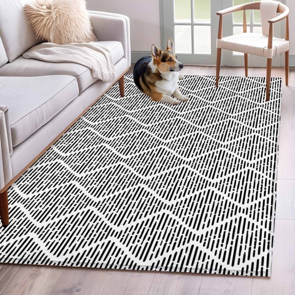 Kitchen Mats for Floor 3x5 Ft, Black White Non Slip Area Rugs for Kitchen Bedroom Entryway, Modern Abstract Art Farmhouse Washable Carpet Runner Rug Floor Mats for Bedroom Home Decor
