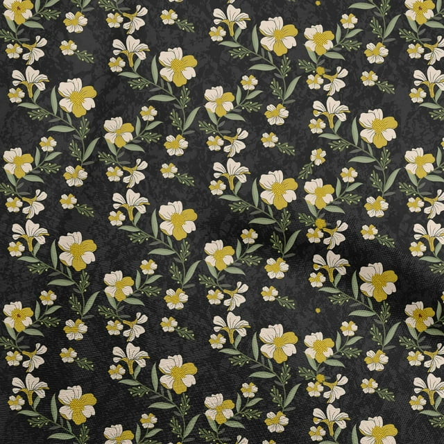 oneOone Tissu Polyester Spandex Noir à Fleurs pour Robe Tissu Imprimé au Mètre 56 Pouces de Large