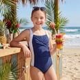 thumbnail image 2 of Girls One-Piece Crisscross Back Swimwear Sleeveless Swimsuit Ruched Color Block Bathing Suit for Girls Ages 9-10 Years, 2 of 9