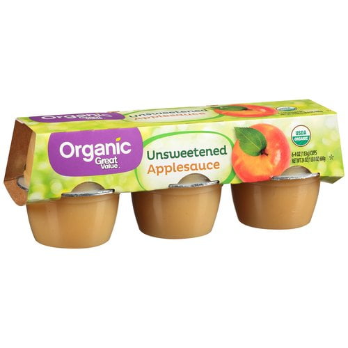 Great Value Organic Unsweetened Applesauce Cups, 4 Oz, 6 Count