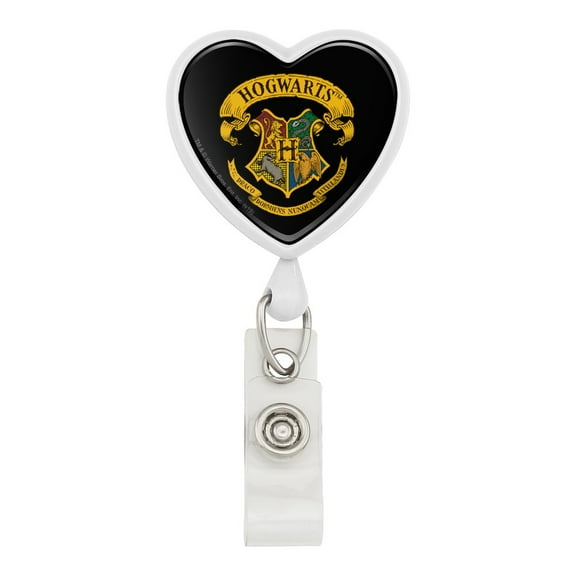 Harry Potter Ilustrated Hogwart's Crest Heart Lanyard Retractable Reel Badge ID Card Holder