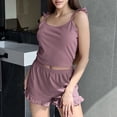 thumbnail image 4 of Ribbed Knit Pajamas for Juniors 2 Piece Outfit Cute Sleeveless Tank Cami and Matching Shorts, 4 of 6
