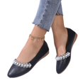 thumbnail image 5 of IEMIEMIEM Womens Rhinestone Ballet Flats Pearl Round Toe Flat Shoes Comfortable Soft Leather Slip On Daily Dress Ballet Flats Black 6.5 Wide, 5 of 6
