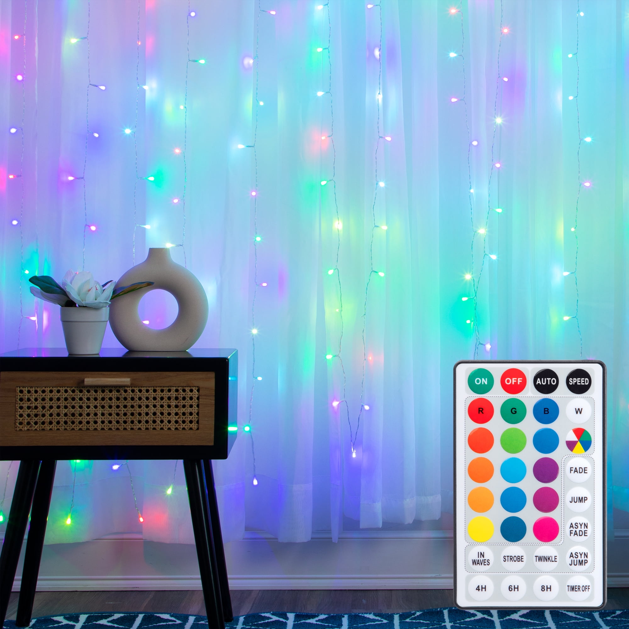 BrightSide Color Changing RGB Curtain Lights with Remote, USB Powered, 5ft H x 3.5ft W