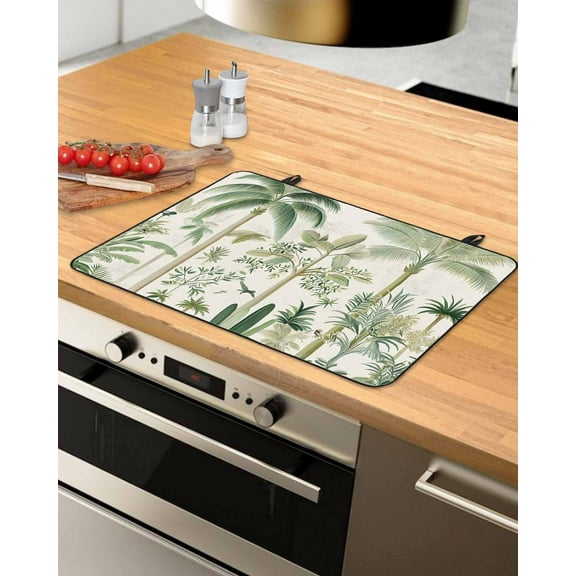nqOlkjepod Large Induction Cooktop Protector Mat 28.5"x20.5", Green Palm Tree Stove Top Covers for Electric Stove, Summer Beach Cactus Decorative Stove Burner Cover Mats, Glass Top Stove Cover