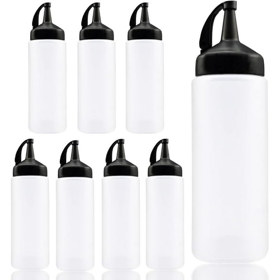 Jeffbaubl 8 Pack Plastic Squeeze Bottles, 12 oz Condiment Squeeze Bottles, Plastic Squeeze Condiment Bottles With Leak-Proof Cap, Ketchup Squeeze Bottle For Kitchen Use (Clear Large)