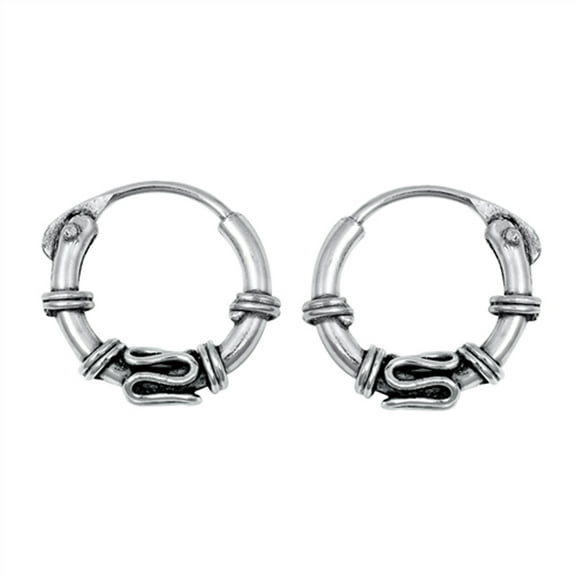 Sterling Silver Bali Style Hoop Traditional Boho Wavy Earrings 925 New Jewelry Female Unisex